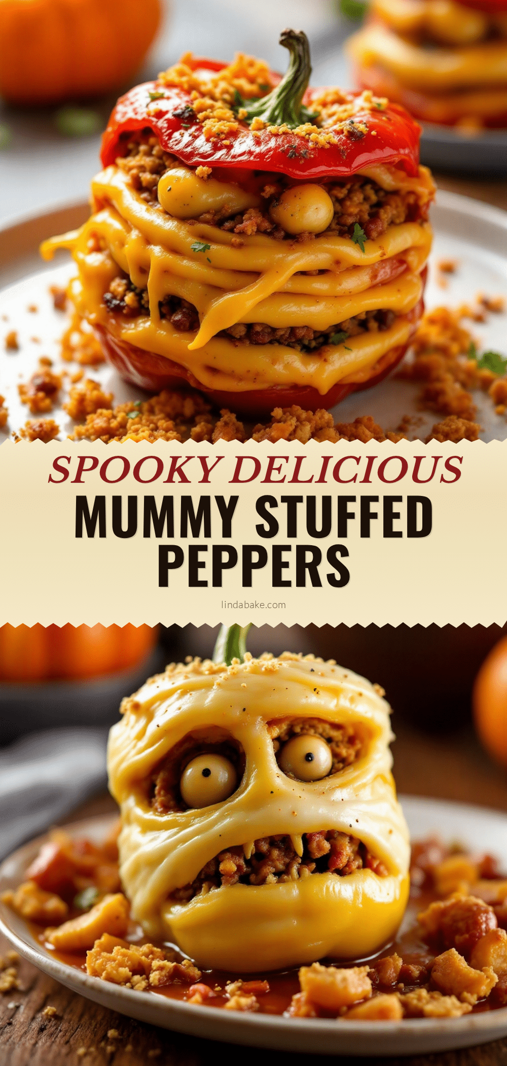 Easy Halloween Mummy Stuffed Peppers recipe