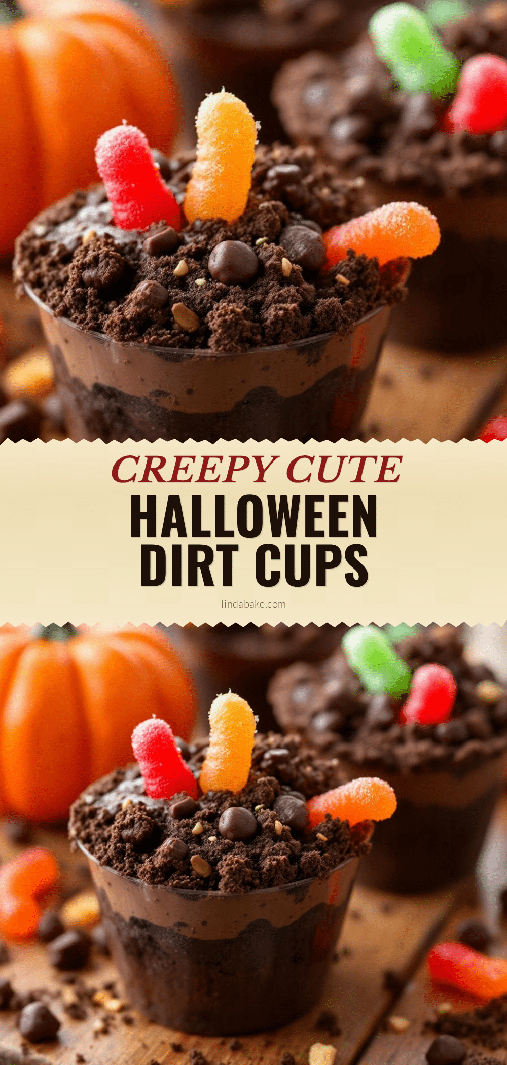 Creepy Cute Halloween Dirt Cups recipe